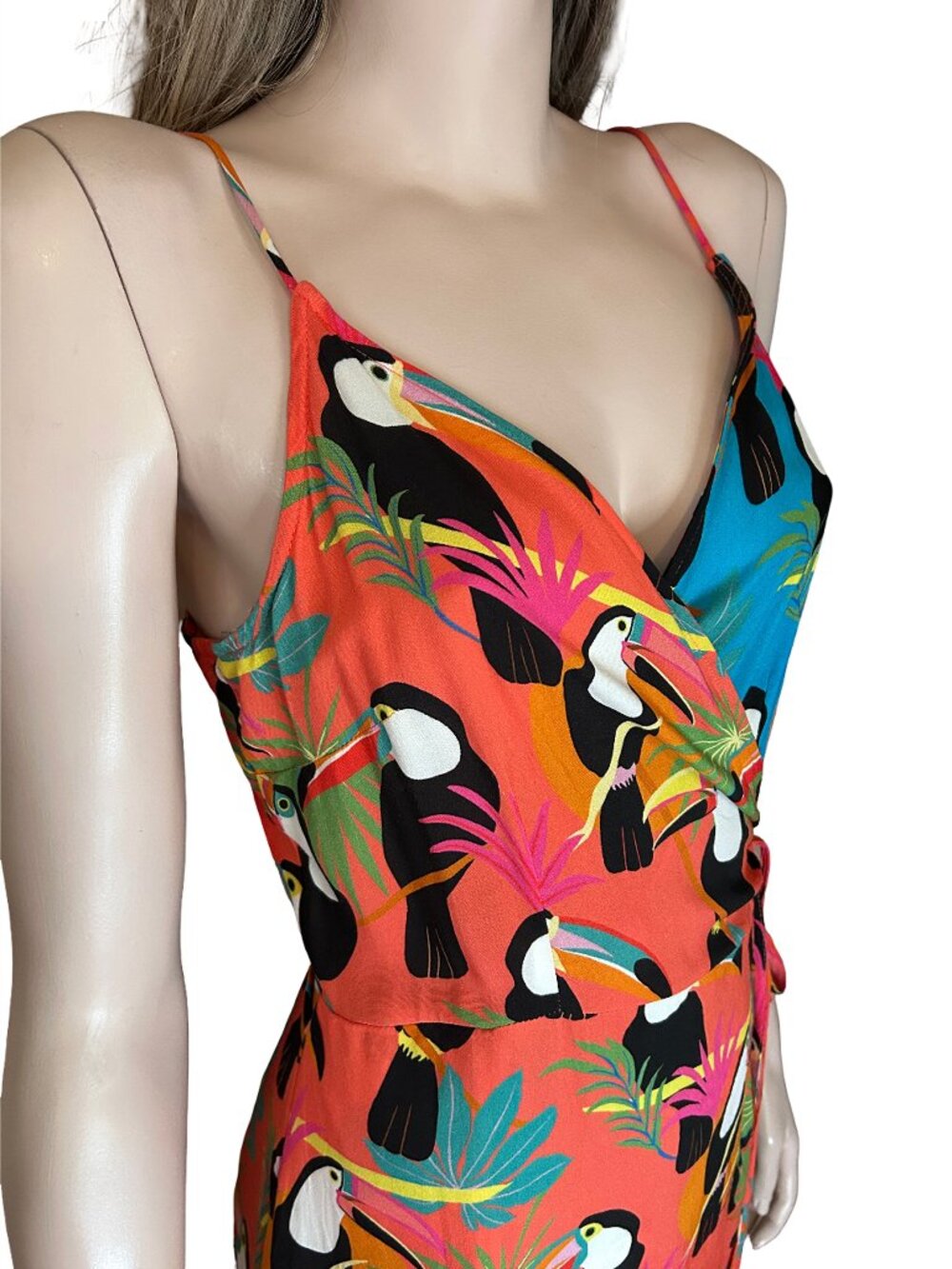 Anthropologie Farm Rio Toucon Wrap Maxi Dress Rayon Flounce Sleeveless - Picture 7 of 15